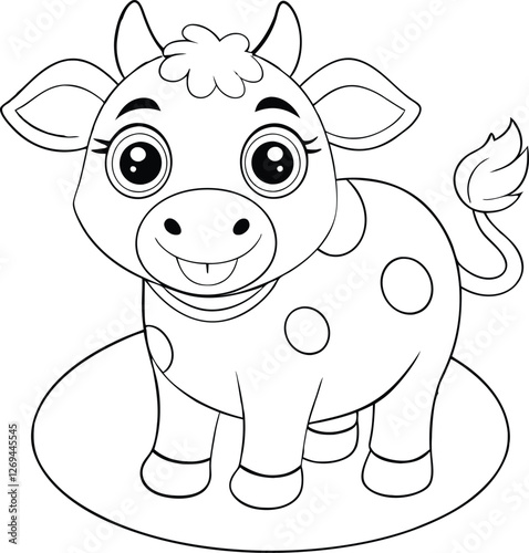 Adorable Cartoon Cow Coloring Page Happy Farm Animal Illustration
