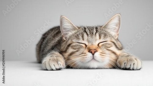 Adorable tabby kitten sleeping peacefully.