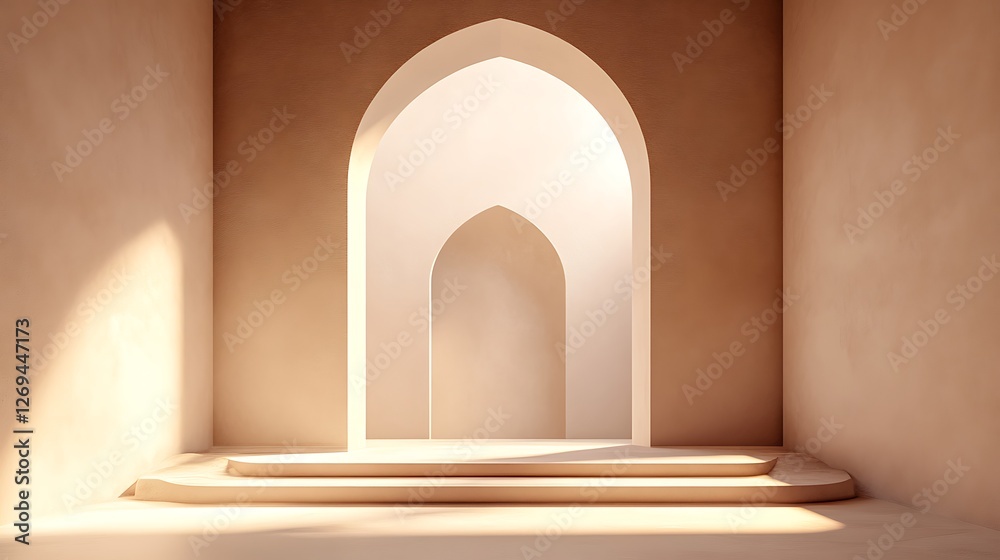 Minimalist Architectural Interior With Archway And Steps Minimalist Architectural Interior With Archway And Steps