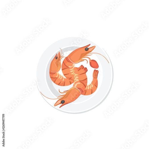 Prawns, 2D flat vector illustration, isolated on a white background.

