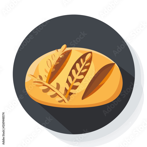 Sourdough bread, 2D flat vector illustration, isolated on a white background.

