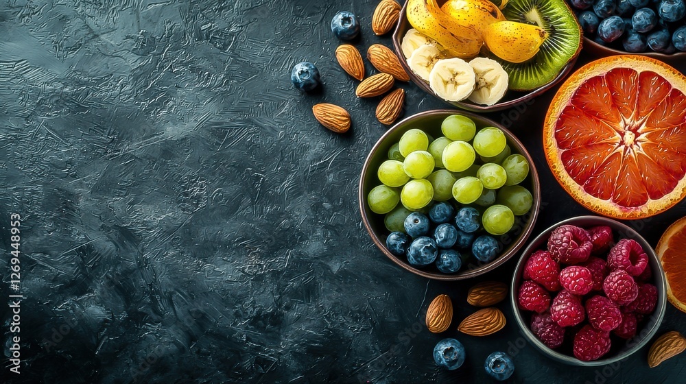 Assorted Apple and Berry Breakfast Ingredients with Banana Background Assorted Apple and Berry Breakfast Ingredients with Banana Background