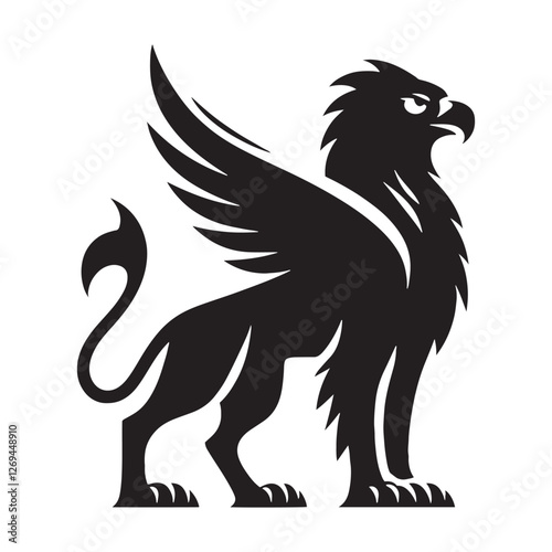 Griffin silhouette carved into enchanted relics - Griffin illustration - Minimalist Griffin vector - Mythical creature silhouette

