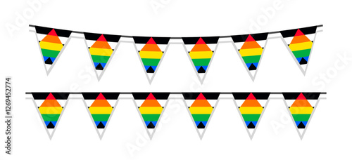 Pride month LGBT flags garlands with pennants. Vector buntings set. Footer and banner background