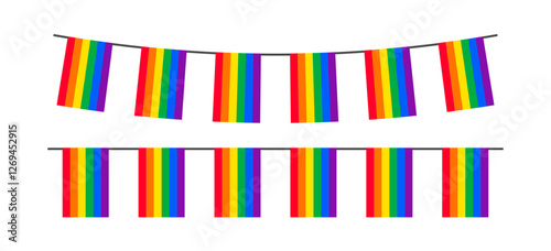Pride month LGBT flags garlands with pennants. Vector buntings set. Footer and banner background