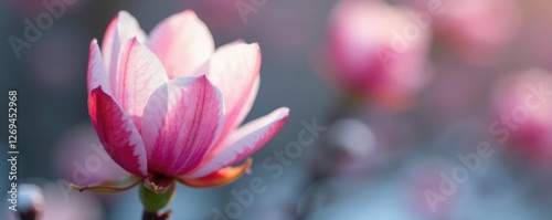 Delicate white petals unfold from a pink winter bud, blossoms, blooming, pink