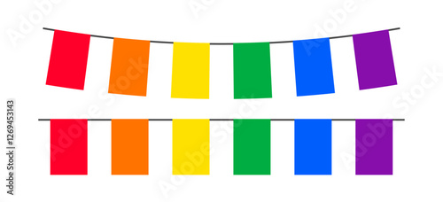 Pride month LGBT flags garlands with pennants. Vector buntings set. Footer and banner background