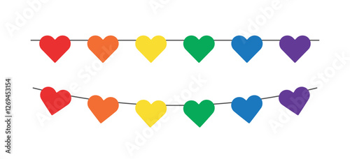 Pride month LGBT flags garlands with pennants. Vector buntings set. Footer and banner background