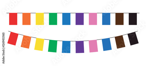 Pride month LGBT flags garlands with pennants. Vector buntings set. Footer and banner background