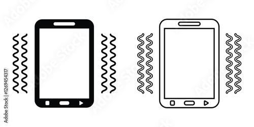 Mobile phone call sign set. Smartphone, mobile phone vibrating or ringing flat or outline icons. Smartphone symbol website logo design. Vector illustration. 