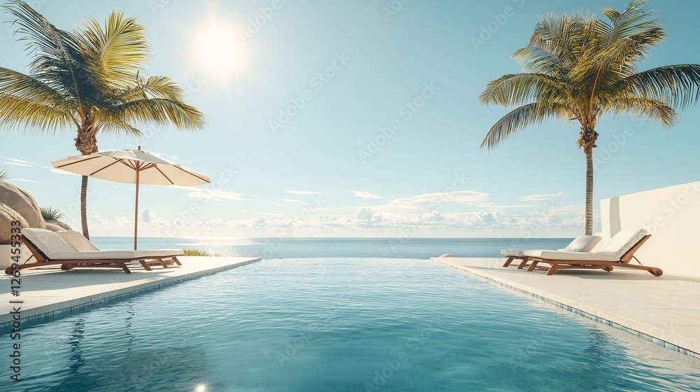 Minimalistic photography of the pool in the hotel, against the background of the chimstya sky and palm trees Minimalistic photography of the pool in the hotel, against the background of the chimstya sky and palm trees