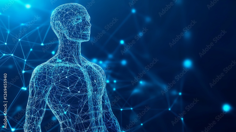 Abstract Digital Human Body Network Connection Technology Concept Futuristic Blue Glowing Lines Elegant Design Modern Art Background Illustration AI Abstract Digital Human Body Network Connection Technology Concept Futuristic Blue Glowing Lines Elegant Design Modern Art Background Illustration AI