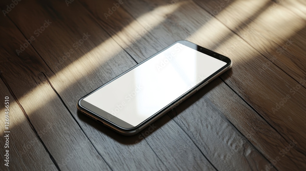 High Quality Mobile Phone Mockup on Wooden Surface with Light High Quality Mobile Phone Mockup on Wooden Surface with Light