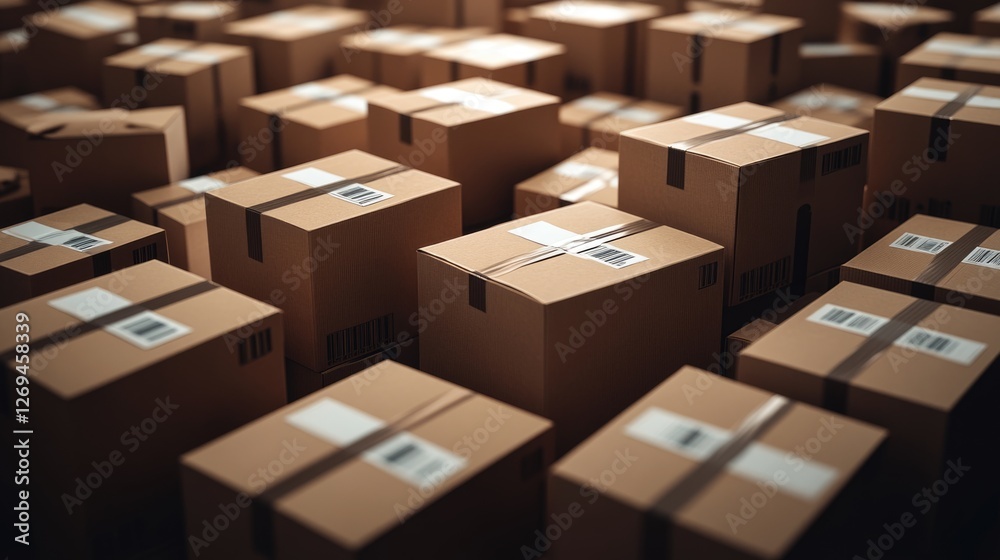 Warehouse filled with stacked cardboard boxes ready for shipping Warehouse filled with stacked cardboard boxes ready for shipping