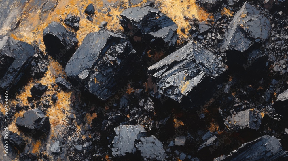 A close-up of black volcanic coal chunks scattered on a rocky surface, showing their rough texture and deep color. The volcanic ash in the background adds a rugged, natural feel to the scene.6e A close-up of black volcanic coal chunks scattered on a rocky surface, showing their rough texture and deep color. The volcanic ash in the background adds a rugged, natural feel to the scene.6e