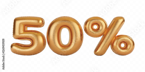 realistic 3d balloon number with percent sign for sale concept. 3d render illustration set of yellow plastic glossy discount typography isolated on white background.