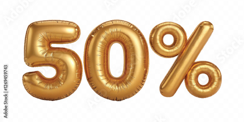 realistic 3d balloon number with percent sign for sale concept. 3d render illustration set of yellow plastic glossy discount typography isolated on white background.