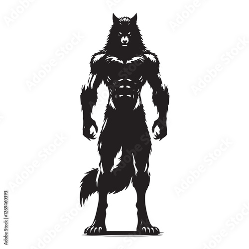 Mysterious Werewolf silhouette guarding the night - Werewolf illustration - Minimalist Werewolf vector - Mythical creature silhouette
