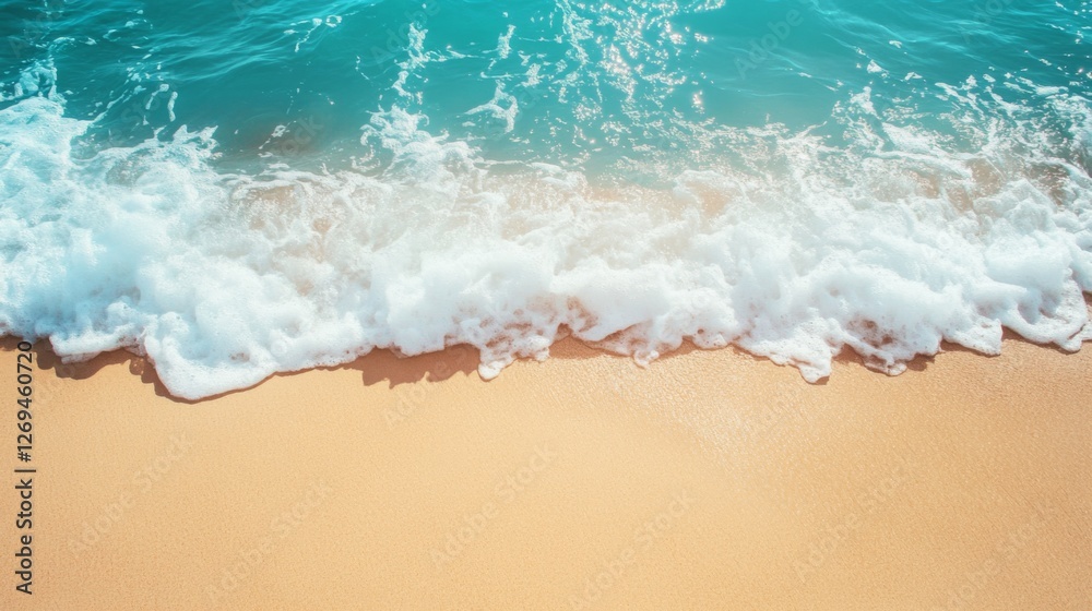 Serene ocean waves gently meeting the sandy beach on a sunny day Serene ocean waves gently meeting the sandy beach on a sunny day
