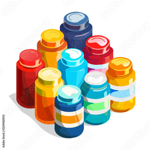 Acrylic paints, 2D flat vector illustration, isolated on a white background.

