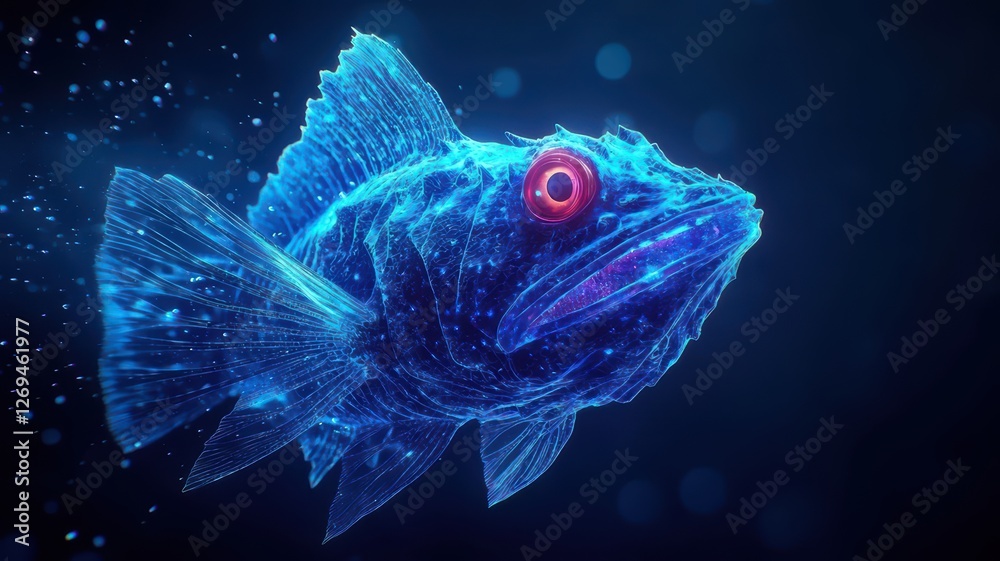 A vibrant, digital representation of a fish, highlighted with glowing elements, showcasing a captivating underwater theme. A vibrant, digital representation of a fish, highlighted with glowing elements, showcasing a captivating underwater theme.