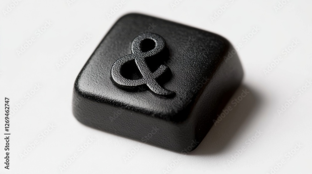 Close-up of black keyboard ampersand key on white background Close-up of black keyboard ampersand key on white background