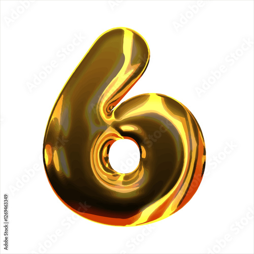 Numeral 6 - Golden balloon. number 6 isolated on white background. gold style. 3D style vector illustration