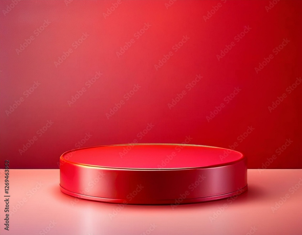 Red round pedestal on red background for product display presentation. Red round pedestal on red background for product display presentation.