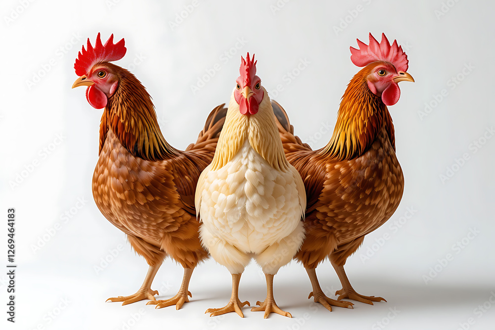 Fototapeta premium Three chicken On a white background