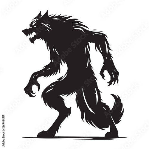 Haunting Werewolf silhouette emerging from the mist - Werewolf illustration - Minimalist Werewolf vector - Mythical creature silhouette
