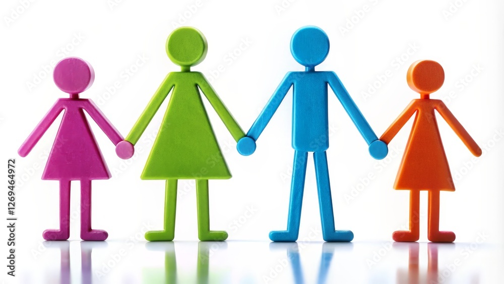 Family Unity Symbol, Colorful Figures, White Background Family Unity Symbol, Colorful Figures, White Background