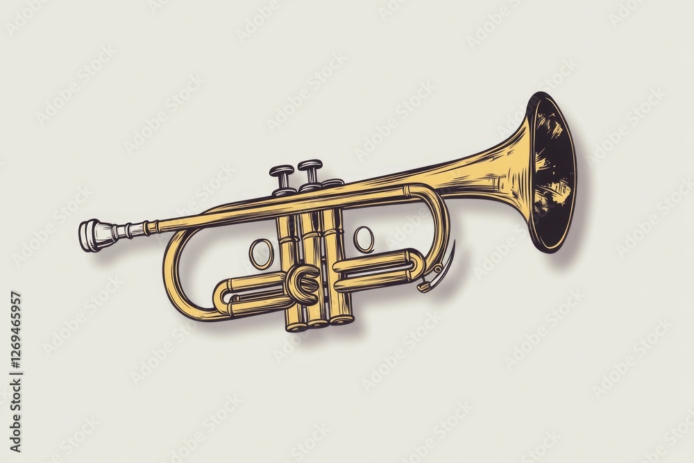 Obraz premium A beautifully illustrated gold trumpet highlights the elegance and power of music, representing creativity and expression through its intricate design and craftsmanship.
