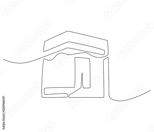 Continuous one line drawing of Kaabah building. Single line drawing illustration of Mecca city islamic holy building. Ramadan kareem concept vector art. Doodle line illustration.