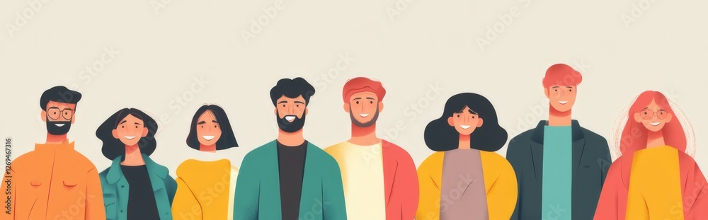 A colorful illustration featuring a diverse group of smiling individuals, embodying unity and joy, perfect for conveying messages of inclusivity and togetherness in vibrant art form. A colorful illustration featuring a diverse group of smiling individuals, embodying unity and joy, perfect for conveying messages of inclusivity and togetherness in vibrant art form.
