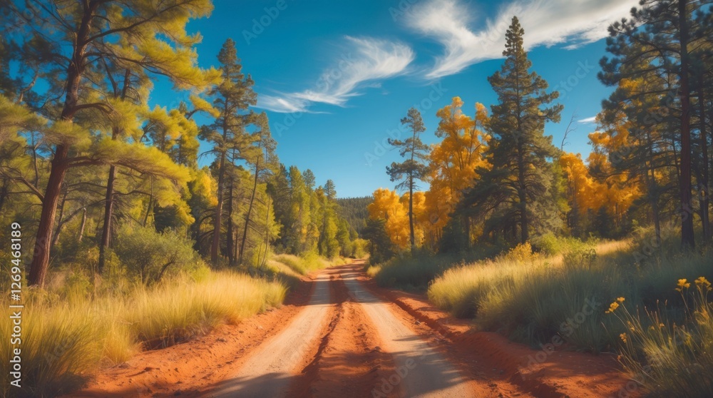 Obraz premium Scenic Autumn Road Through Majestic Forest Landscape