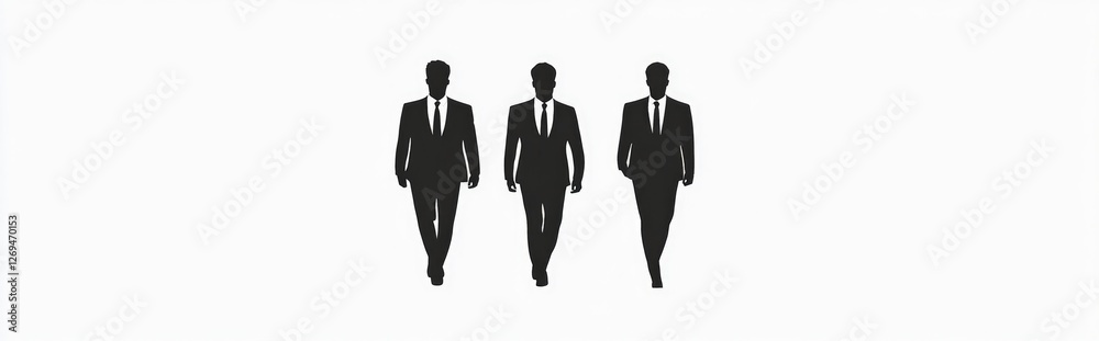 Three silhouetted businessmen walking confidently towards the viewer, highlighting the themes of teamwork, professionalism, and ambition in a corporate setting. Three silhouetted businessmen walking confidently towards the viewer, highlighting the themes of teamwork, professionalism, and ambition in a corporate setting.