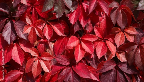 background of red fallen autumn leaves leaves of parthenocissus quinquefolia or virginia creeper or victoria creeper or five leaved ivy or five finger