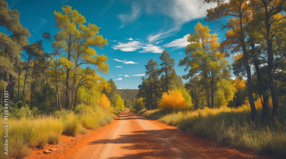 Naklejka premium road in autumn forest