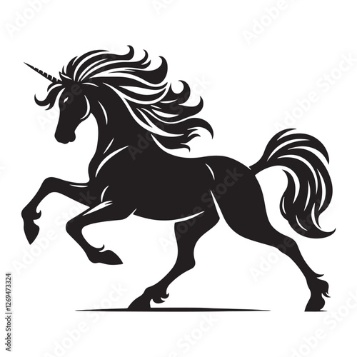 Unicorn silhouette trotting through a world of enchantment - Unicorn illustration - Minimalist Unicorn vector - Mythical creature silhouette
