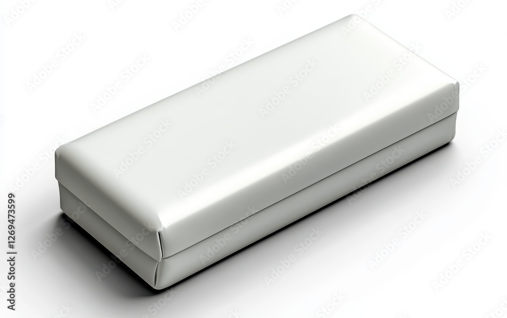 A minimalist close up of a shiny white rectangular box with rounded edges casting a soft shadow on a plain white surface, emphasizing simplicity A minimalist close up of a shiny white rectangular box with rounded edges casting a soft shadow on a plain white surface, emphasizing simplicity
