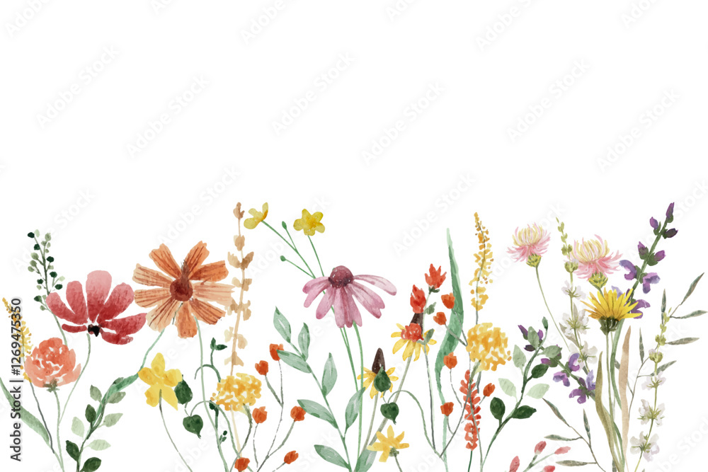 Watercolor arrangements with small flower. Botanical illustration minimal style.