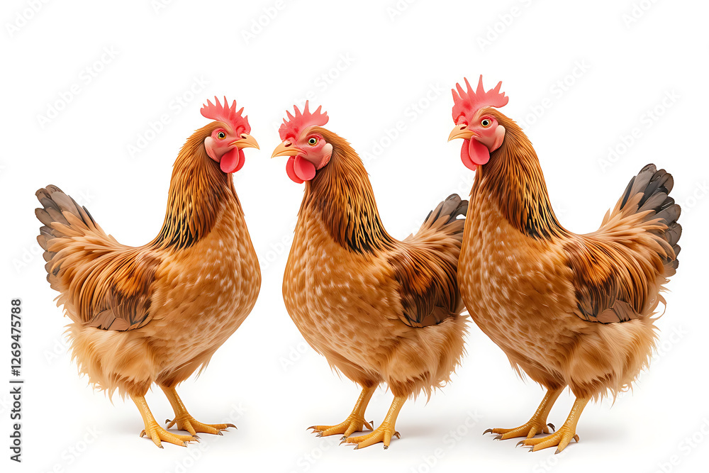 Fototapeta premium Three chicken On a white background