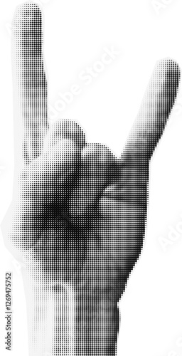 Devil Horn Hand Gesture. Halftone Vector Design