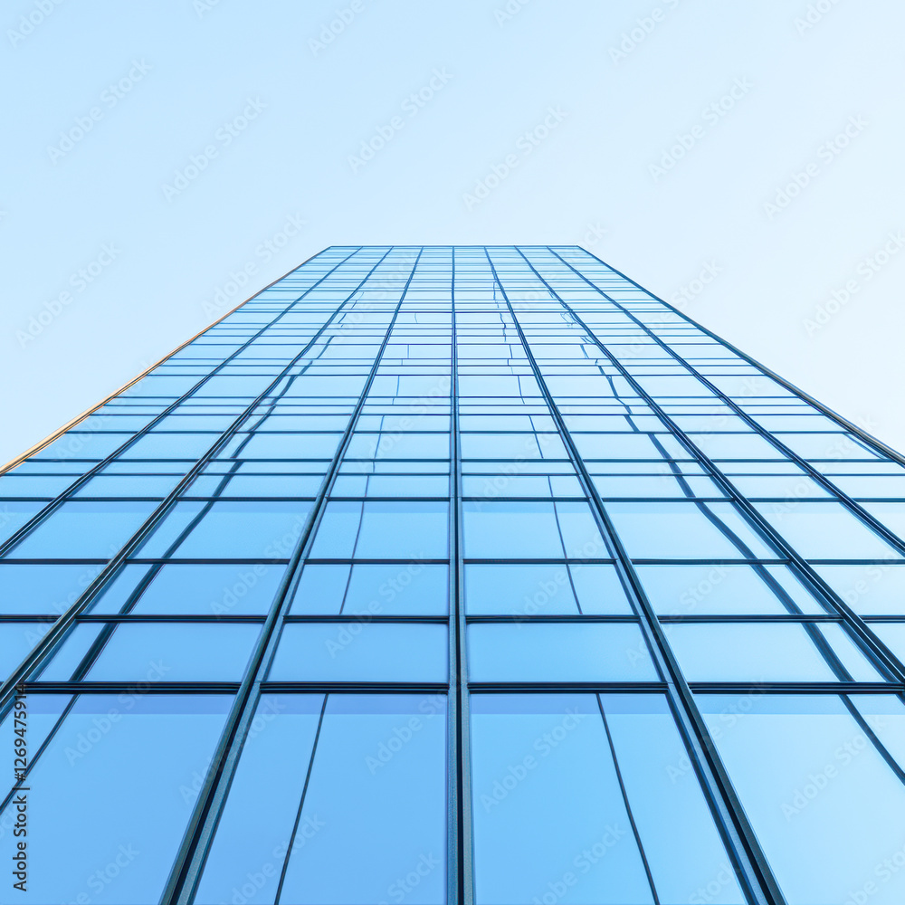Upward view of urban skyscrapers modern design and glass reflections Upward view of urban skyscrapers modern design and glass reflections