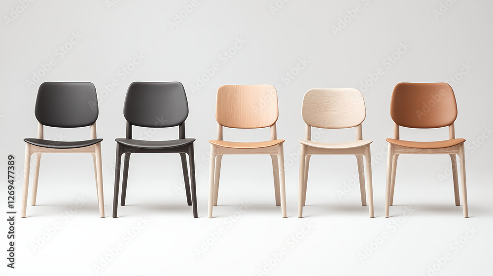 Obraz premium Modern wooden chairs in various colors arranged in row