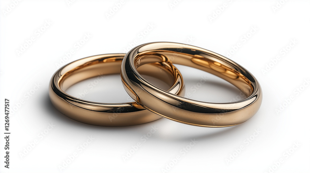 Two elegant gold wedding bands rest side by side, reflecting light with a warm glow. Their polished surfaces signify a bond of love and everlasting commitment between partners Two elegant gold wedding bands rest side by side, reflecting light with a warm glow. Their polished surfaces signify a bond of love and everlasting commitment between partners