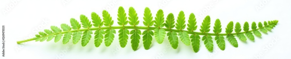 Obraz premium Delicate fern leaf cut in half on white background, fern leaf, foliage, botanical