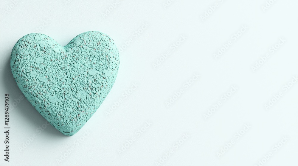 Fototapeta premium Textured Mint Heart Decoration on Soft Background for Love, Romance, and Cute Concepts Design