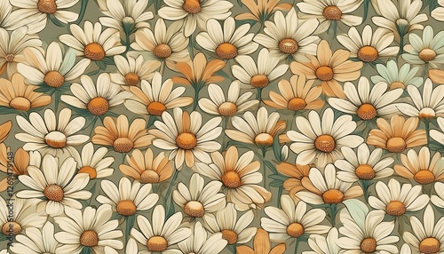 vintage daisy flower pattern cream background vintage watercolor style seamless wallpaper
