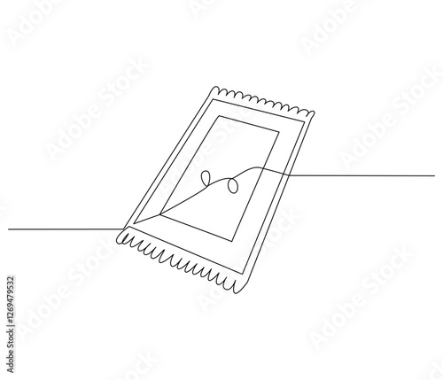 Continuous one line drawing of prayer rugs. Single line drawing illustration of holy islamic prayer rugs. Ramadan kareem concept vector art. Doodle line illustration.
